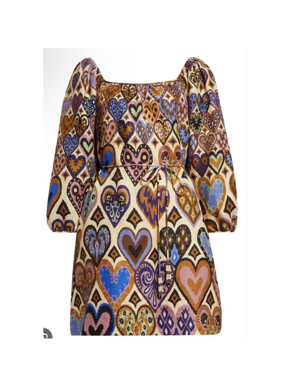 NWT Farm Rio Hearts Ikat Cream Multi Mini Dress S
